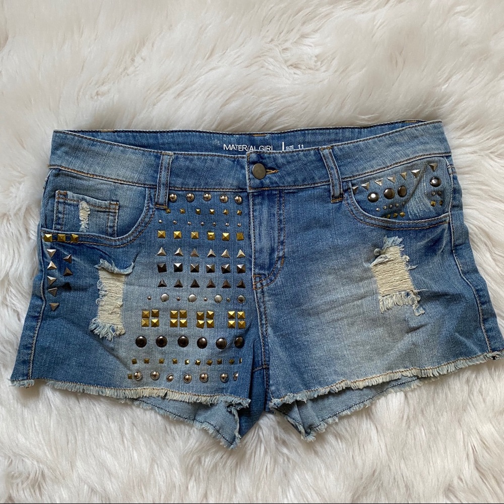 Material Girl studded distressed shorts